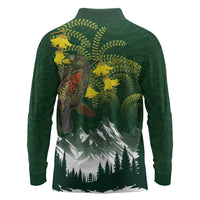 Kea Bird Kowhai New Zealand Long Sleeve Polo Shirt Mountain Landscape Maori Art LT22 - Polynesian Pride