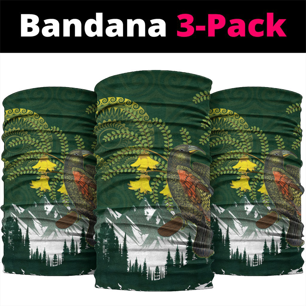 Kea Bird Kowhai New Zealand Neck Gaiter Mountain Landscape Maori Art LT22 package One Size: 25*50cm Green - Polynesian Pride