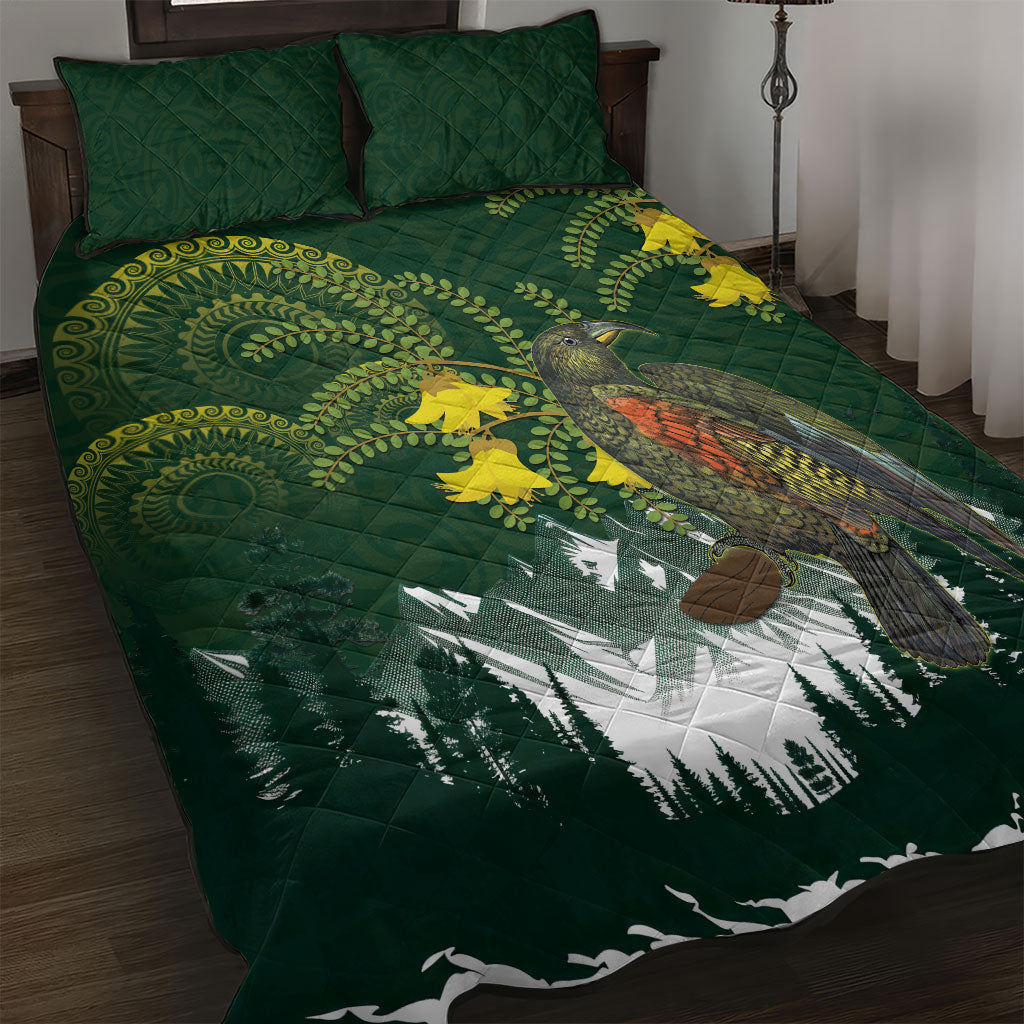 Kea Bird Kowhai New Zealand Quilt Bed Set Mountain Landscape Maori Art LT22 Green - Polynesian Pride