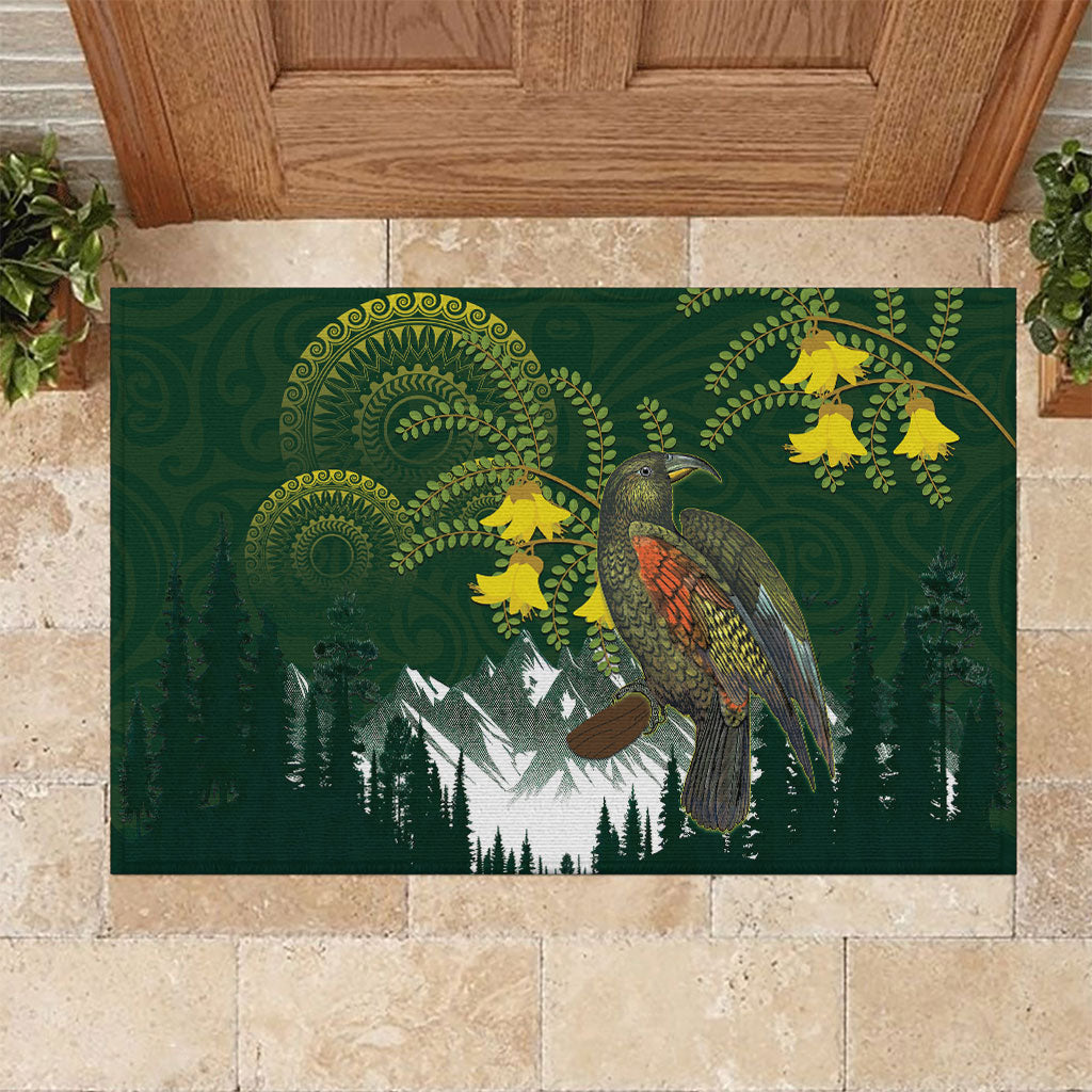 Kea Bird Kowhai New Zealand Rubber Doormat Mountain Landscape Maori Art LT22 Green - Polynesian Pride