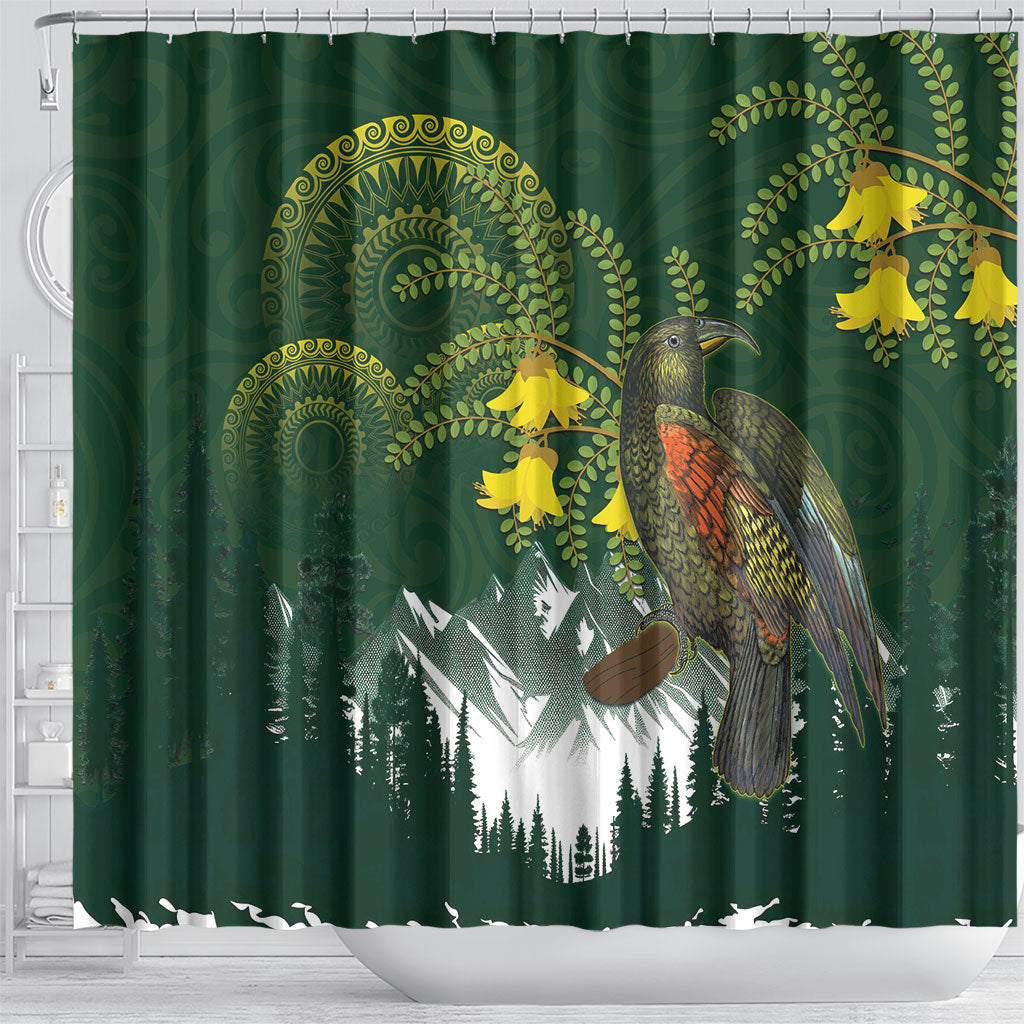 Kea Bird Kowhai New Zealand Shower Curtain Mountain Landscape Maori Art LT22 - Polynesian Pride