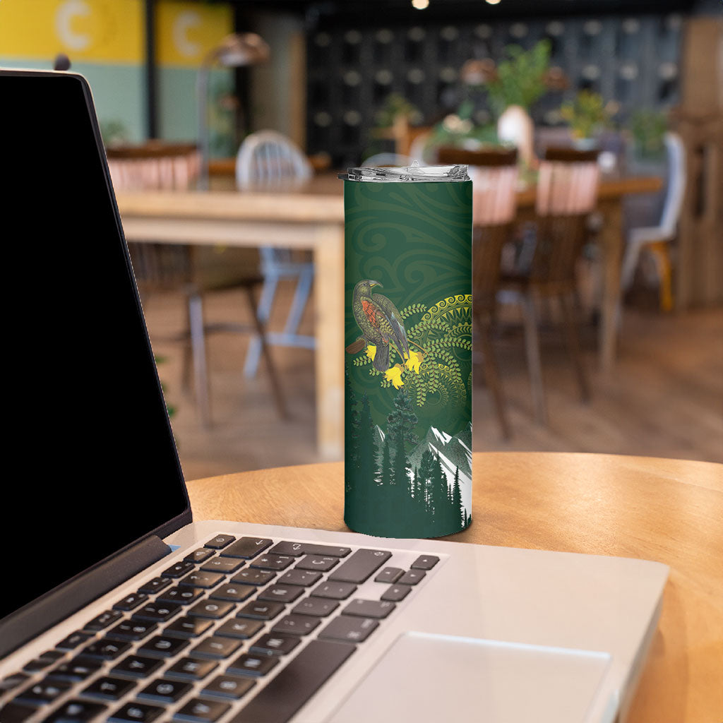 Kea Bird Kowhai New Zealand Skinny Tumbler Mountain Landscape Maori Art LT22 - Polynesian Pride