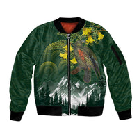 Kea Bird Kowhai New Zealand Sleeve Zip Bomber Jacket Mountain Landscape Maori Art