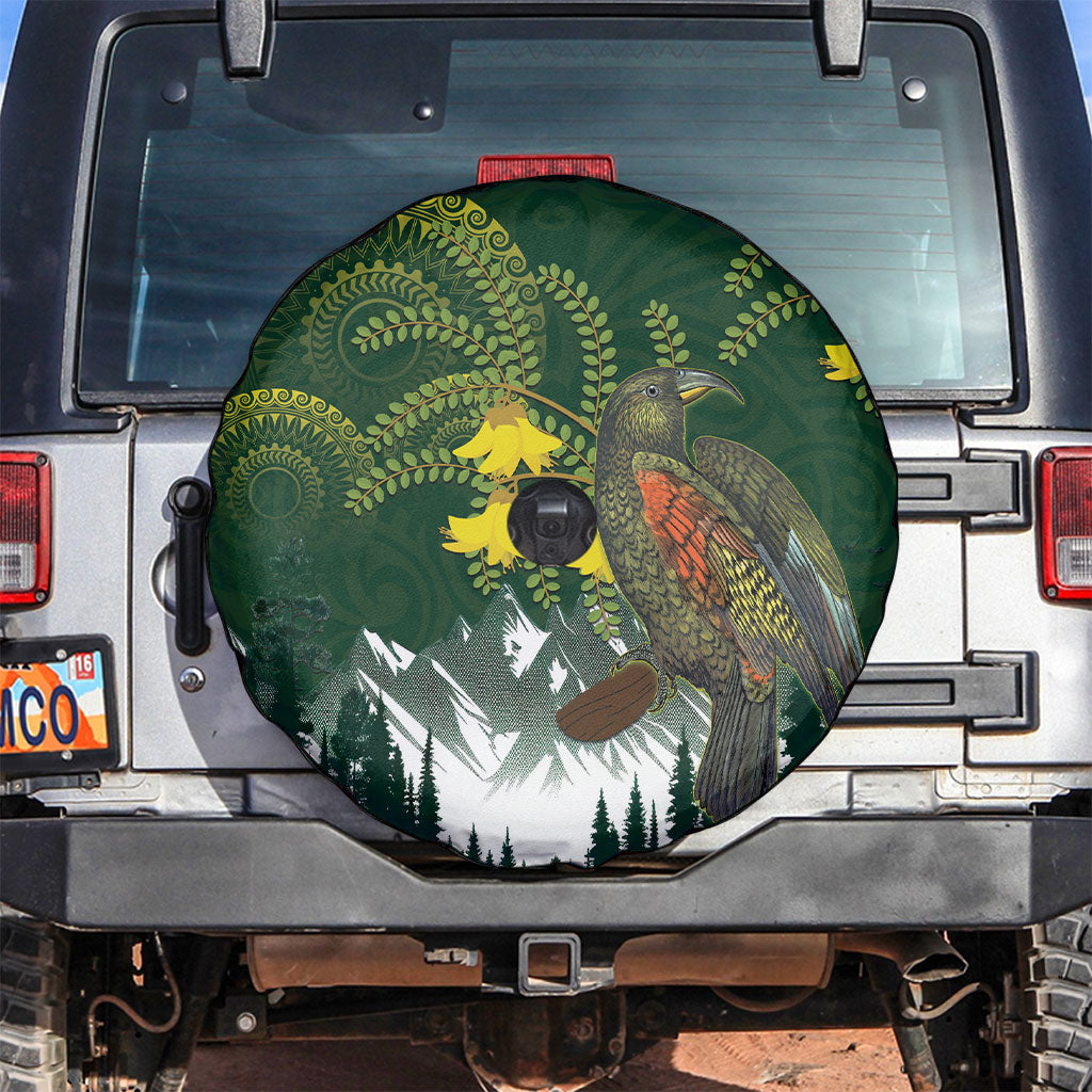 Kea Bird Kowhai New Zealand Spare Tire Cover Mountain Landscape Maori Art LT22 Green - Polynesian Pride