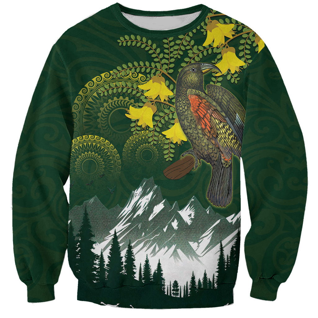 Kea Bird Kowhai New Zealand Sweatshirt Mountain Landscape Maori Art