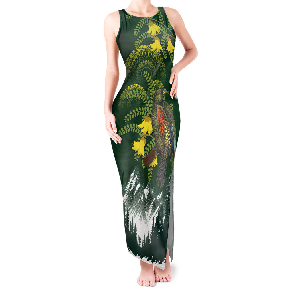 Kea Bird Kowhai New Zealand Tank Maxi Dress Mountain Landscape Maori Art LT22 Women Green - Polynesian Pride