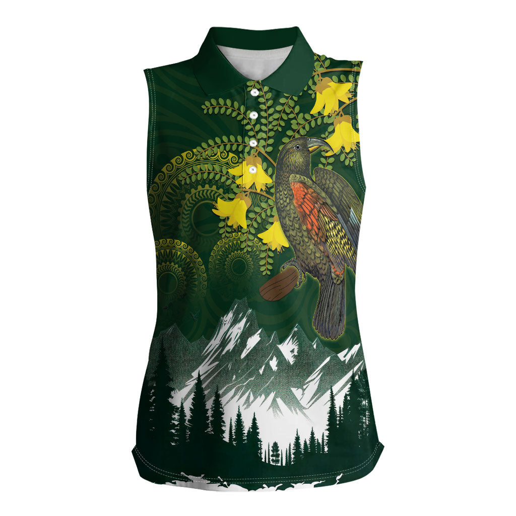 Kea Bird Kowhai New Zealand Women Sleeveless Polo Shirt Mountain Landscape Maori Art LT22 Female Green - Polynesian Pride