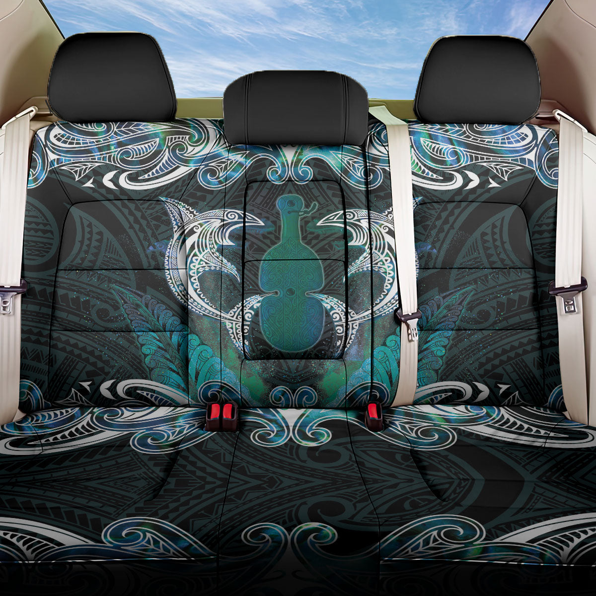 New Zealand Kotiate Weapon Back Car Seat Cover Aotearoa Mango Paua Shell Maori Pattern LT22 One Size Blue - Polynesian Pride