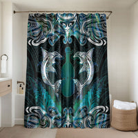 New Zealand Kotiate Weapon Bathroom Set Aotearoa Mango Paua Shell Maori Pattern LT22 Shower Curtain Only Blue - Polynesian Pride