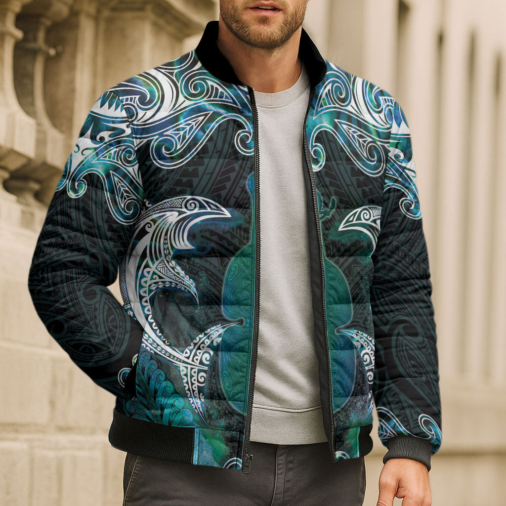 New Zealand Kotiate Weapon Bomber Puffer Jacket Aotearoa Mango Paua Shell Maori Pattern LT22 - Polynesian Pride