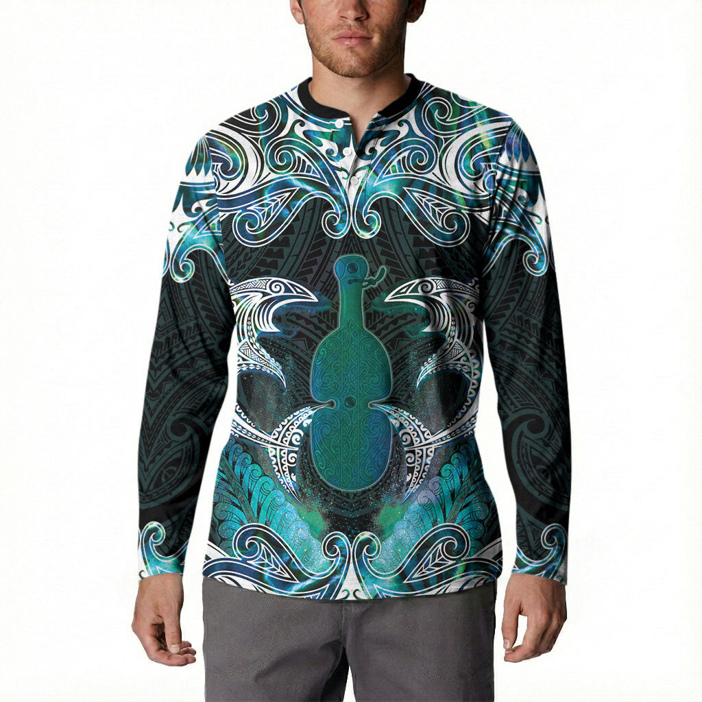 New Zealand Kotiate Weapon Button Sweatshirt Aotearoa Mango Paua Shell Maori Pattern LT22 - Polynesian Pride