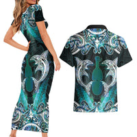 New Zealand Kotiate Weapon Couples Matching Short Sleeve Bodycon Dress and Hawaiian Shirt Aotearoa Mango Paua Shell Maori Pattern LT22 - Polynesian Pride