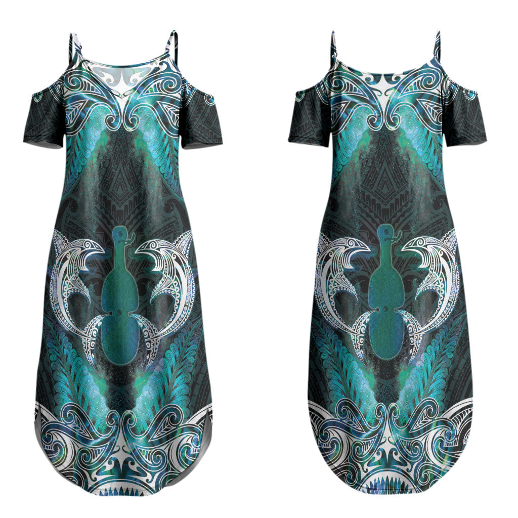 New Zealand Kotiate Weapon Couples Matching Summer Maxi Dress and Hawaiian Shirt Aotearoa Mango Paua Shell Maori Pattern LT22 - Polynesian Pride