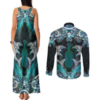 New Zealand Kotiate Weapon Couples Matching Tank Maxi Dress and Long Sleeve Button Shirt Aotearoa Mango Paua Shell Maori Pattern LT22 - Polynesian Pride