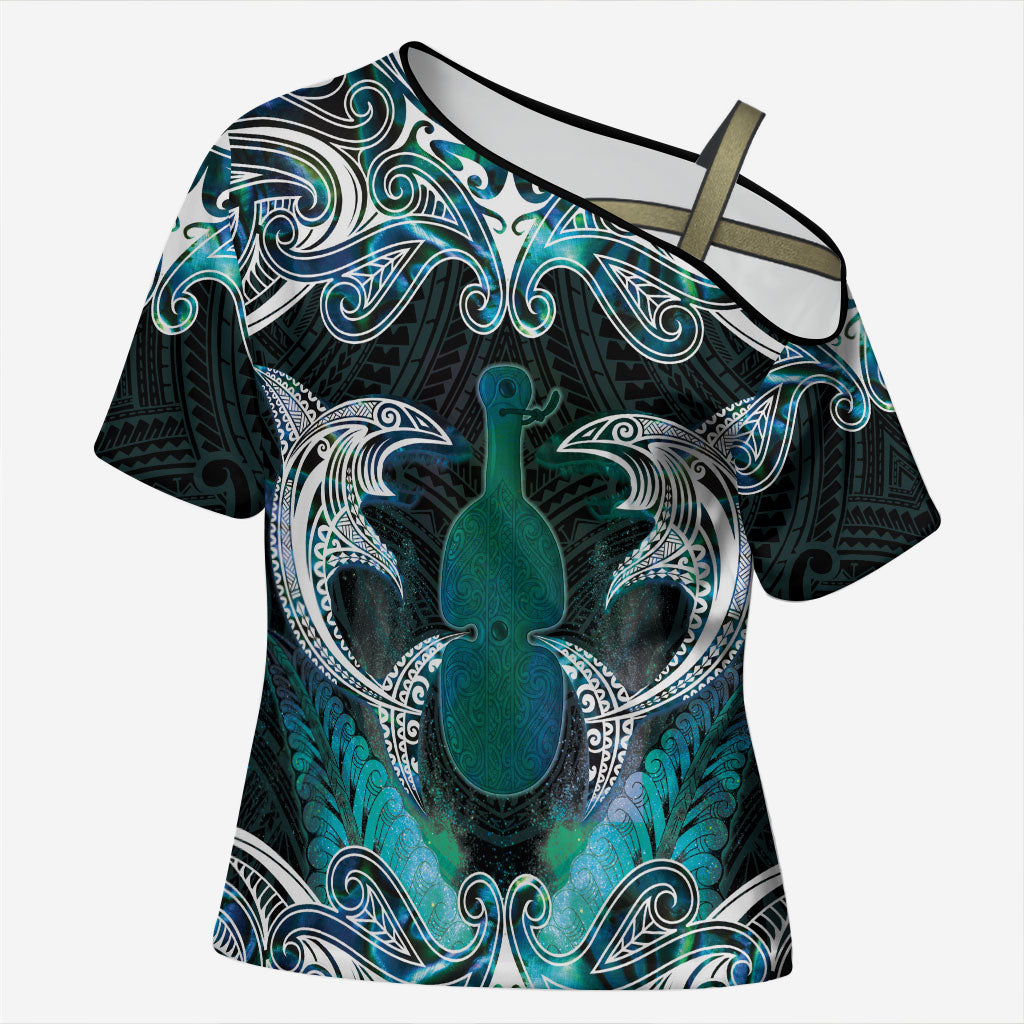 New Zealand Kotiate Weapon Cross Shoulder Shirt Aotearoa Mango Paua Shell Maori Pattern LT22 Female Blue - Polynesian Pride
