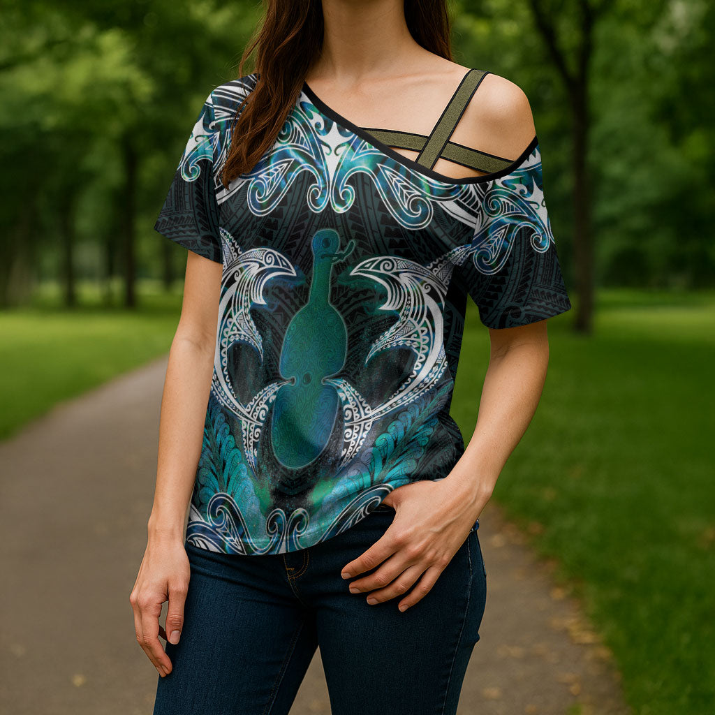 New Zealand Kotiate Weapon Cross Shoulder Shirt Aotearoa Mango Paua Shell Maori Pattern LT22 - Polynesian Pride