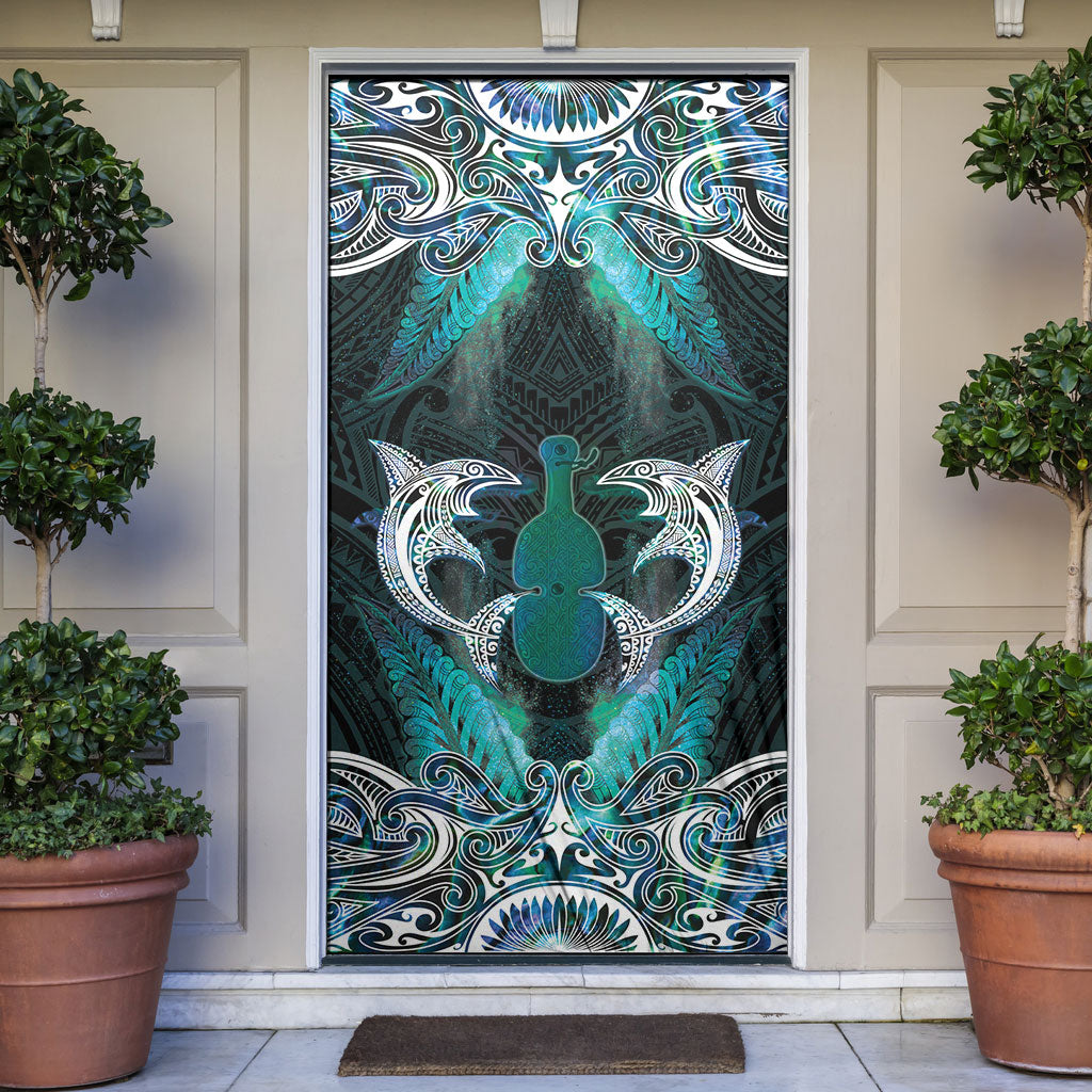 New Zealand Kotiate Weapon Door Cover Aotearoa Mango Paua Shell Maori Pattern LT22 Blue - Polynesian Pride