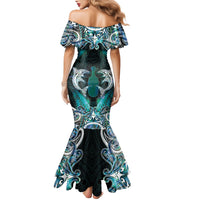 New Zealand Kotiate Weapon Family Matching Mermaid Dress and Hawaiian Shirt Aotearoa Mango Paua Shell Maori Pattern LT22 - Polynesian Pride