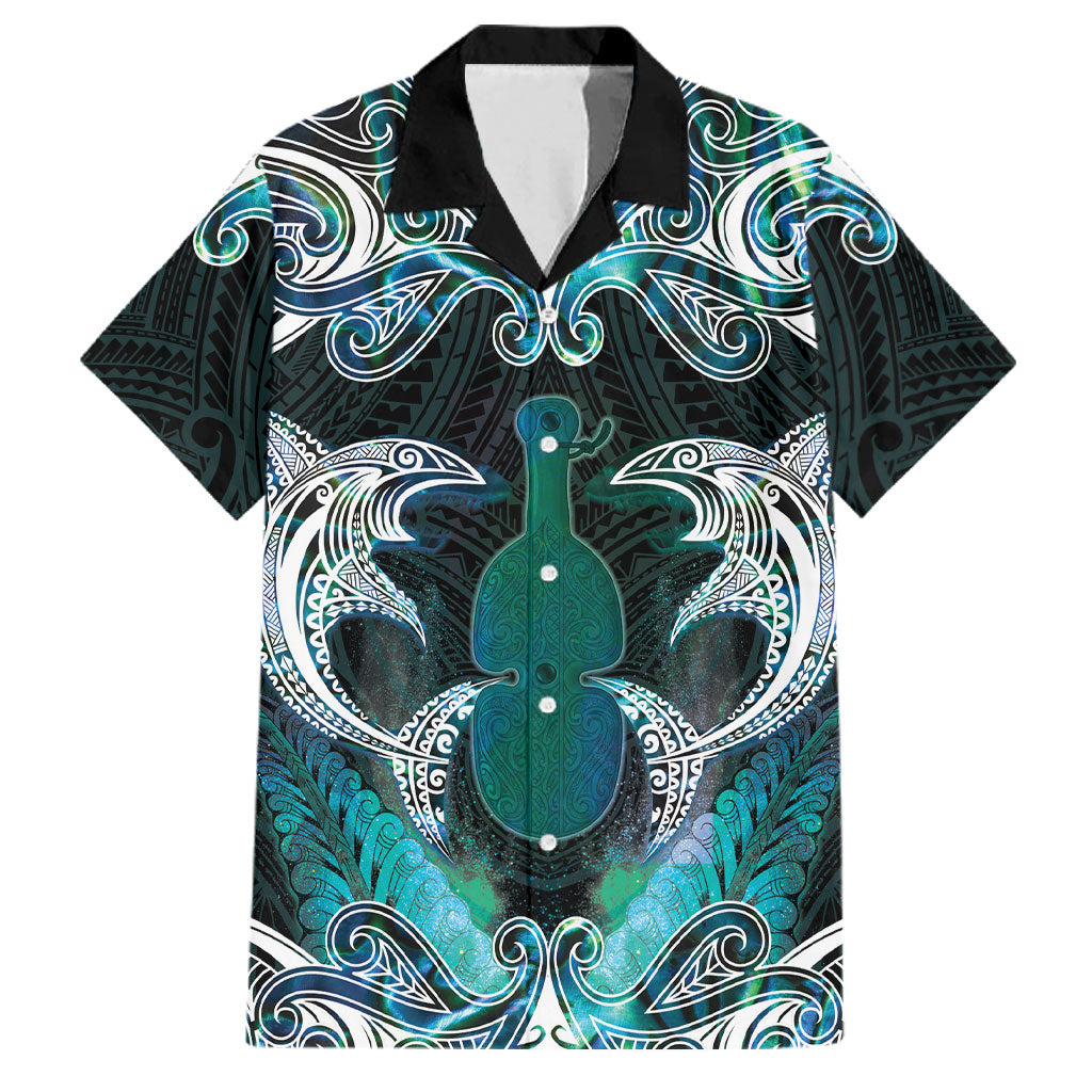 New Zealand Kotiate Weapon Family Matching Off Shoulder Maxi Dress and Hawaiian Shirt Aotearoa Mango Paua Shell Maori Pattern LT22 Dad's Shirt - Short Sleeve Blue - Polynesian Pride