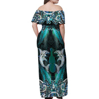 New Zealand Kotiate Weapon Family Matching Off Shoulder Maxi Dress and Hawaiian Shirt Aotearoa Mango Paua Shell Maori Pattern LT22 - Polynesian Pride
