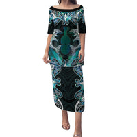 New Zealand Kotiate Weapon Family Matching Puletasi and Hawaiian Shirt Aotearoa Mango Paua Shell Maori Pattern LT22 Mom's Dress Blue - Polynesian Pride