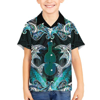 New Zealand Kotiate Weapon Family Matching Puletasi and Hawaiian Shirt Aotearoa Mango Paua Shell Maori Pattern LT22 Son's Shirt Blue - Polynesian Pride