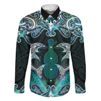 New Zealand Kotiate Weapon Family Matching Tank Maxi Dress and Hawaiian Shirt Aotearoa Mango Paua Shell Maori Pattern LT22 Dad's Shirt - Long Sleeve Blue - Polynesian Pride