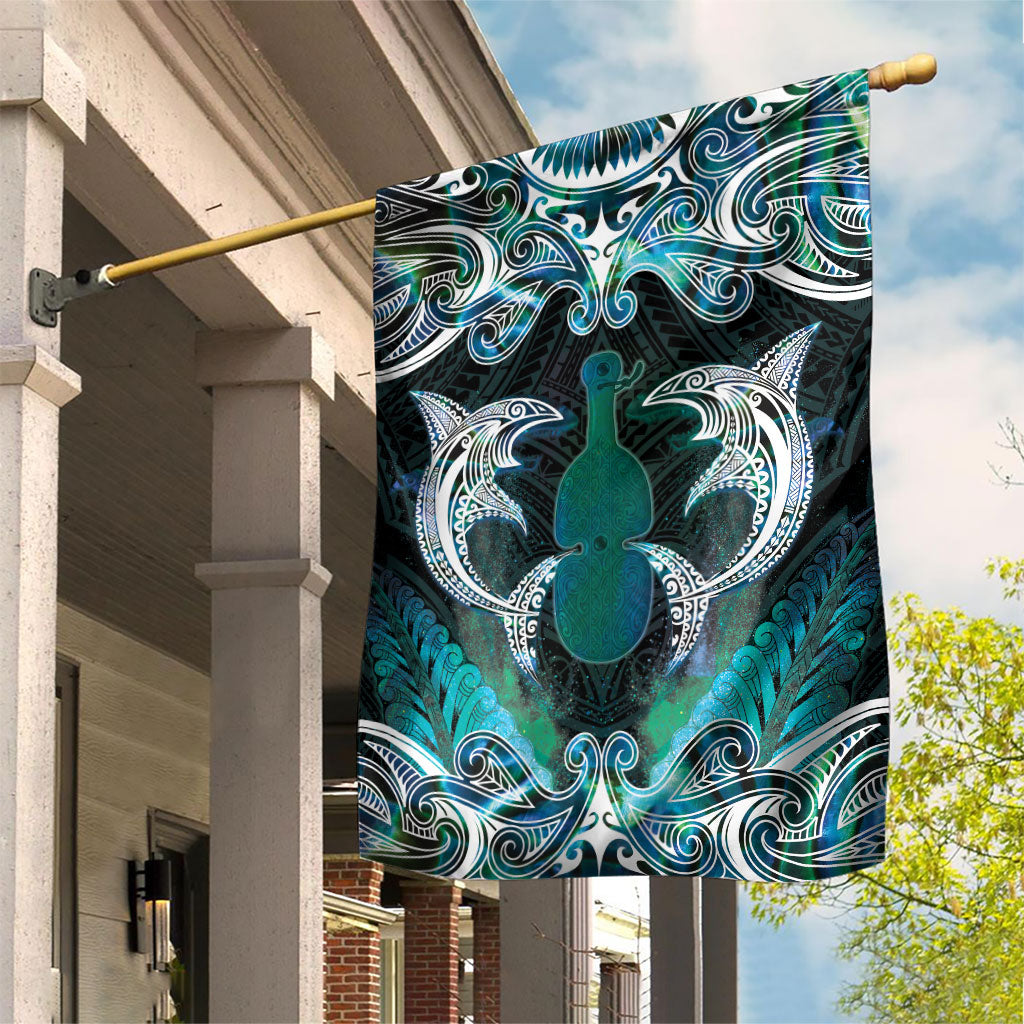 New Zealand Kotiate Weapon Garden Flag Aotearoa Mango Paua Shell Maori Pattern LT22 House Flag Blue - Polynesian Pride