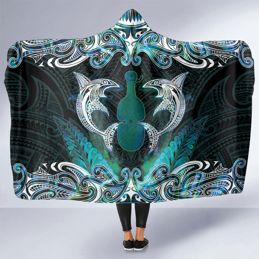 New Zealand Kotiate Weapon Hooded Blanket Aotearoa Mango Paua Shell Maori Pattern LT22 One Size Blue - Polynesian Pride