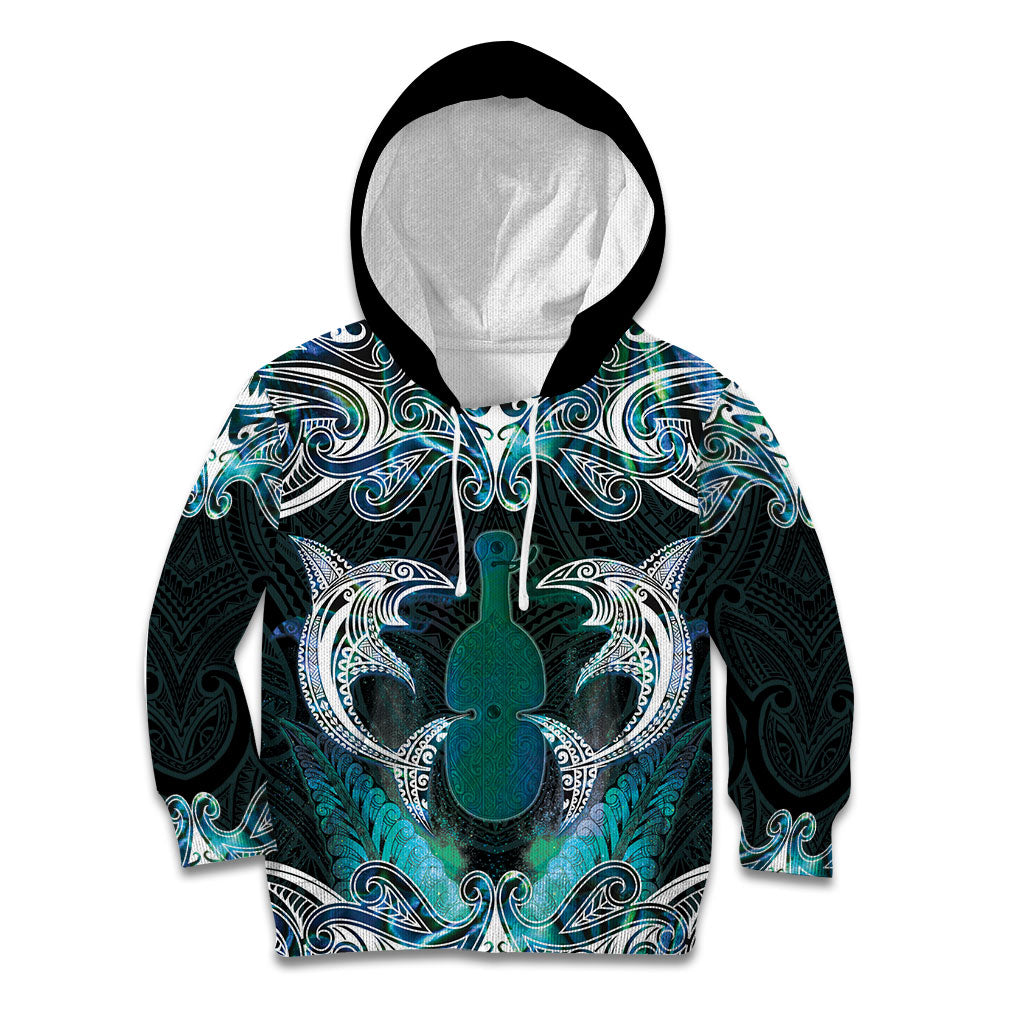 New Zealand Kotiate Weapon Kid Hoodie Aotearoa Mango Paua Shell Maori Pattern LT22 Hoodie Blue - Polynesian Pride