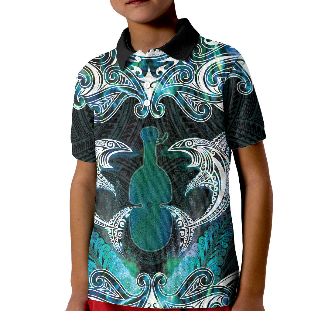 New Zealand Kotiate Weapon Kid Polo Shirt Aotearoa Mango Paua Shell Maori Pattern LT22 Kid Blue - Polynesian Pride