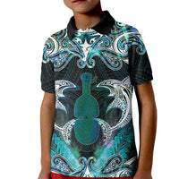 New Zealand Kotiate Weapon Kid Polo Shirt Aotearoa Mango Paua Shell Maori Pattern LT22 Kid Blue - Polynesian Pride