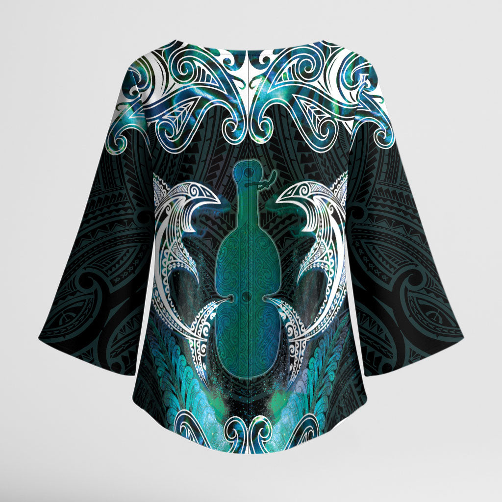New Zealand Kotiate Weapon Kimono Sleeve Blouse Aotearoa Mango Paua Shell Maori Pattern LT22 - Polynesian Pride