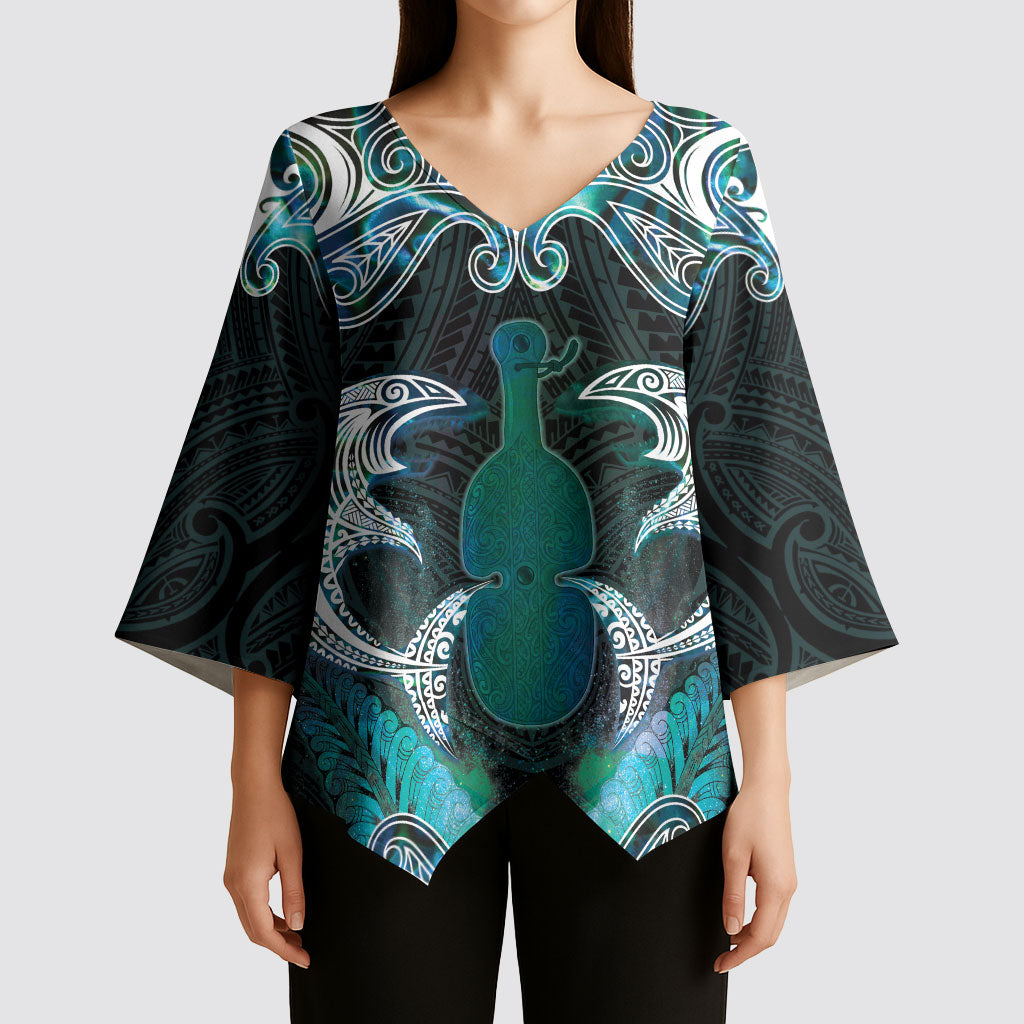 New Zealand Kotiate Weapon Kimono Sleeve Blouse Aotearoa Mango Paua Shell Maori Pattern LT22 - Polynesian Pride