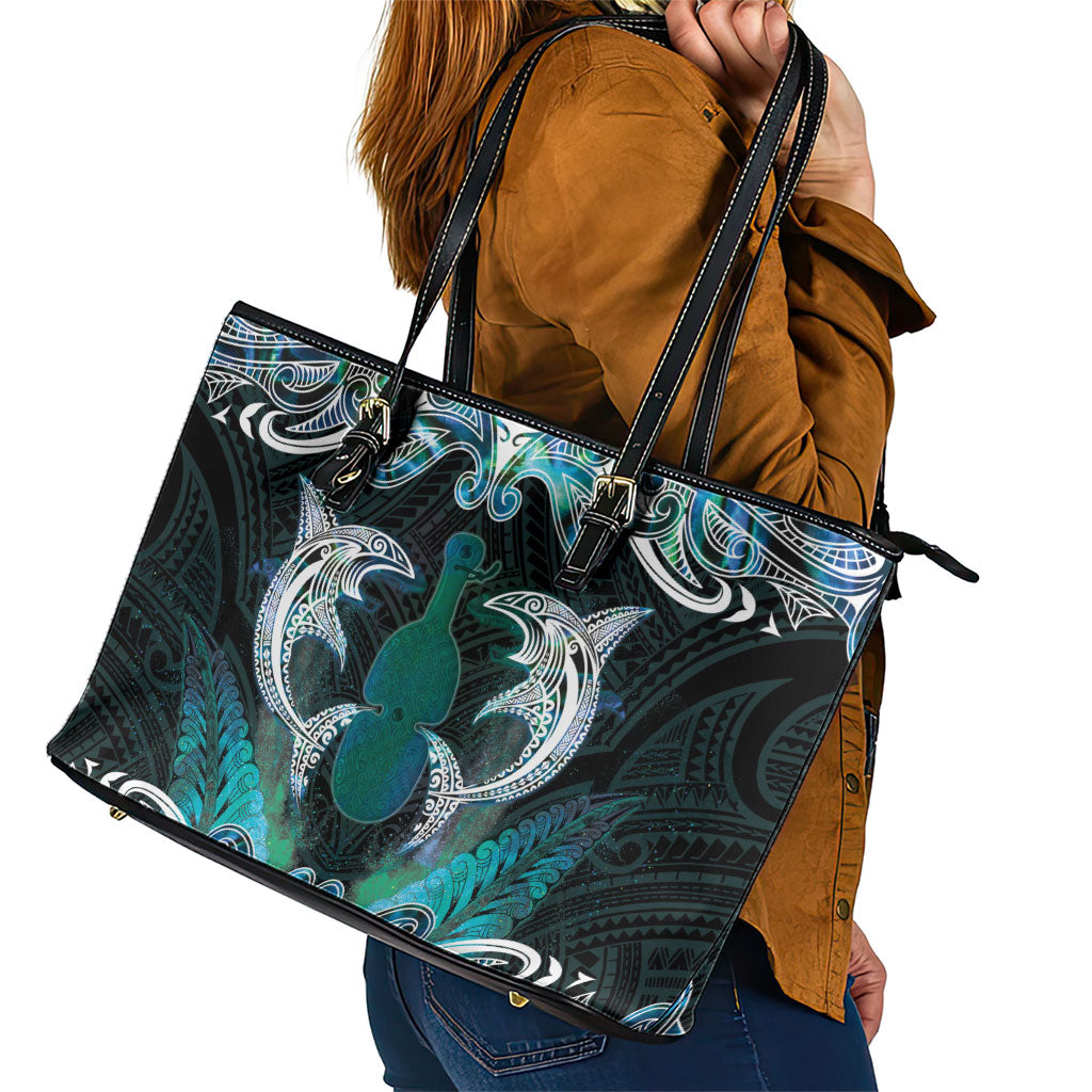 New Zealand Kotiate Weapon Leather Tote Bag Aotearoa Mango Paua Shell Maori Pattern LT22 - Polynesian Pride