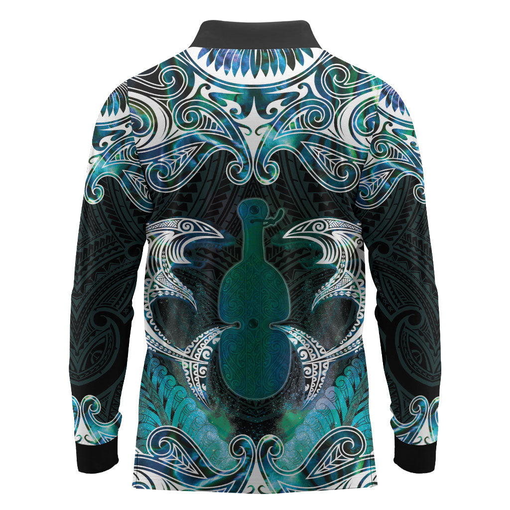 New Zealand Kotiate Weapon Long Sleeve Polo Shirt Aotearoa Mango Paua Shell Maori Pattern LT22 - Polynesian Pride