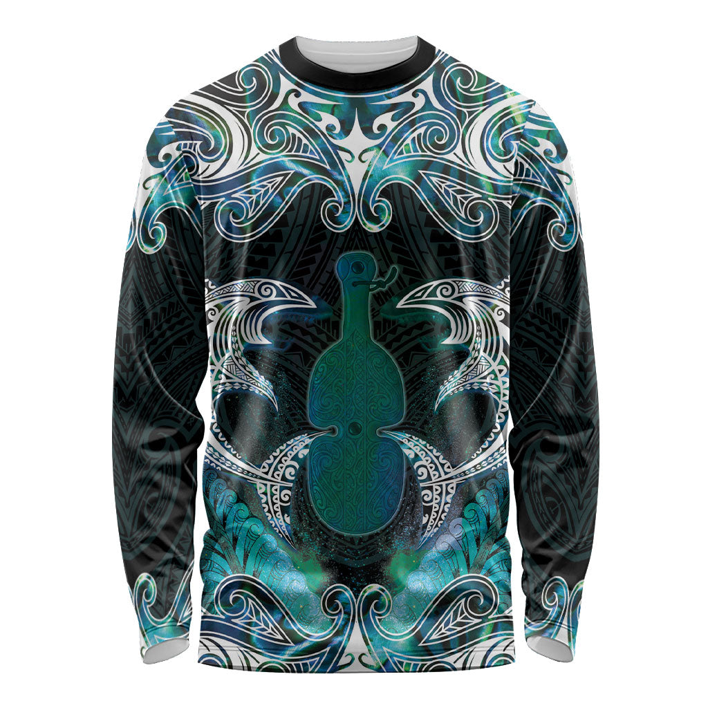 New Zealand Kotiate Weapon Long Sleeve Shirt Aotearoa Mango Paua Shell Maori Pattern LT22 Unisex Blue - Polynesian Pride