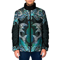 New Zealand Kotiate Weapon Padded Jacket Aotearoa Mango Paua Shell Maori Pattern LT22 Men Blue - Polynesian Pride
