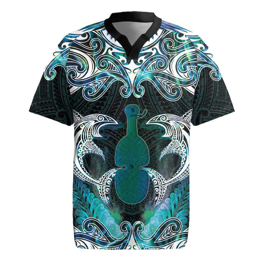 New Zealand Kotiate Weapon Rugby Jersey Aotearoa Mango Paua Shell Maori Pattern LT22 Blue - Polynesian Pride