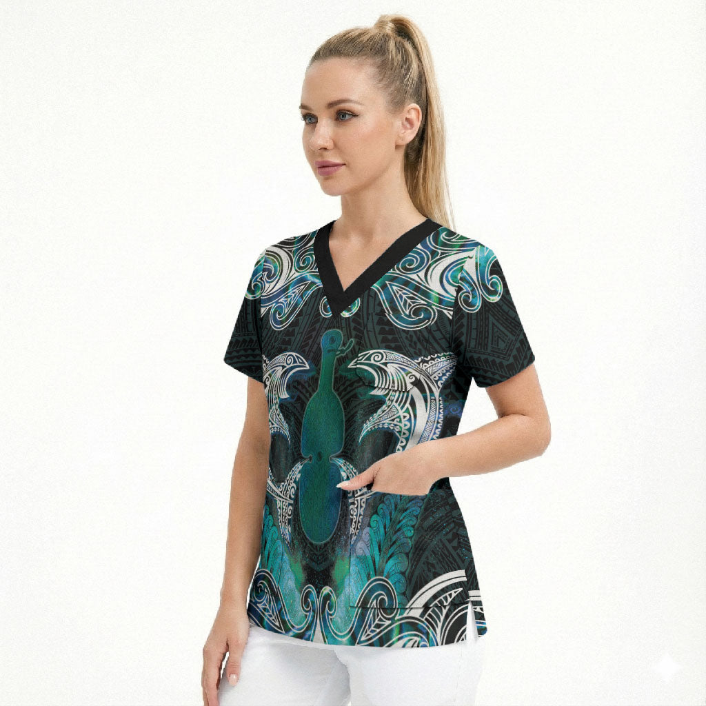 New Zealand Kotiate Weapon Scrub Top Aotearoa Mango Paua Shell Maori Pattern LT22 - Polynesian Pride