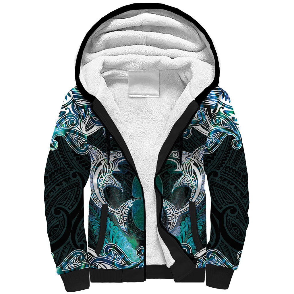 New Zealand Kotiate Weapon Sherpa Hoodie Aotearoa Mango Paua Shell Maori Pattern LT22 Unisex Blue - Polynesian Pride