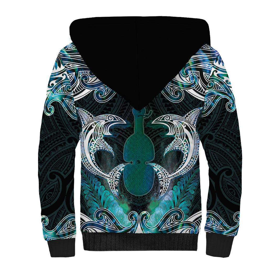 New Zealand Kotiate Weapon Sherpa Hoodie Aotearoa Mango Paua Shell Maori Pattern LT22 - Polynesian Pride