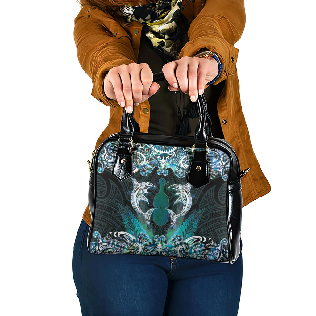 New Zealand Kotiate Weapon Shoulder Handbag Aotearoa Mango Paua Shell Maori Pattern LT22 One Size Blue - Polynesian Pride