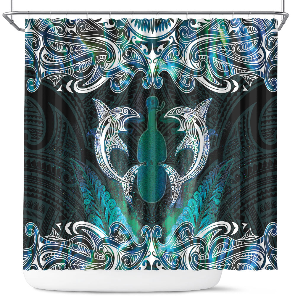 New Zealand Kotiate Weapon Shower Curtain Aotearoa Mango Paua Shell Maori Pattern LT22 Blue - Polynesian Pride