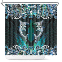New Zealand Kotiate Weapon Shower Curtain Aotearoa Mango Paua Shell Maori Pattern LT22 Blue - Polynesian Pride