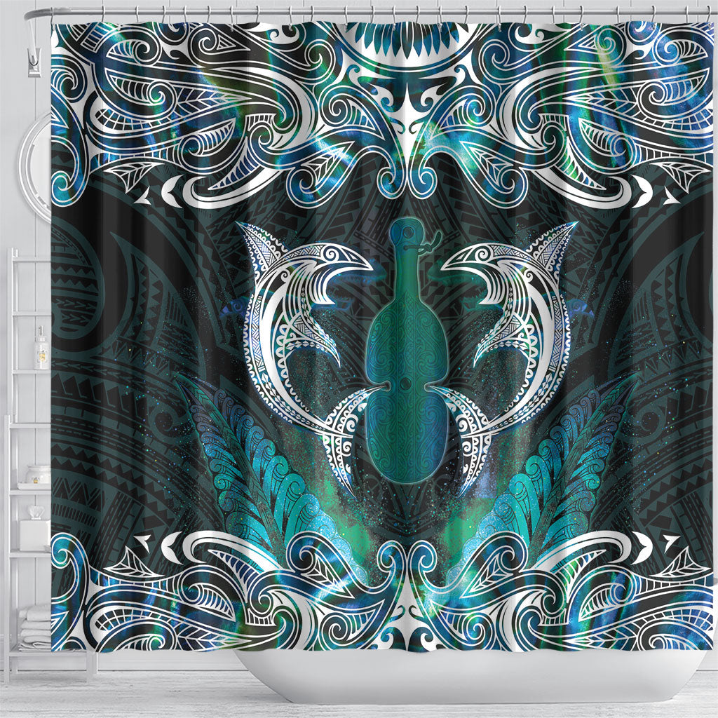 New Zealand Kotiate Weapon Shower Curtain Aotearoa Mango Paua Shell Maori Pattern LT22 - Polynesian Pride