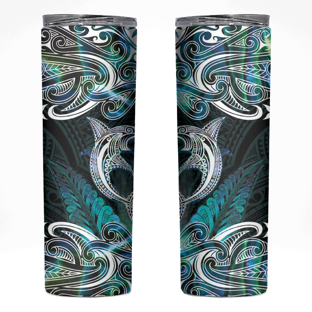 New Zealand Kotiate Weapon Skinny Tumbler Aotearoa Mango Paua Shell Maori Pattern LT22 Blue - Polynesian Pride
