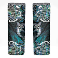 New Zealand Kotiate Weapon Skinny Tumbler Aotearoa Mango Paua Shell Maori Pattern LT22 Blue - Polynesian Pride