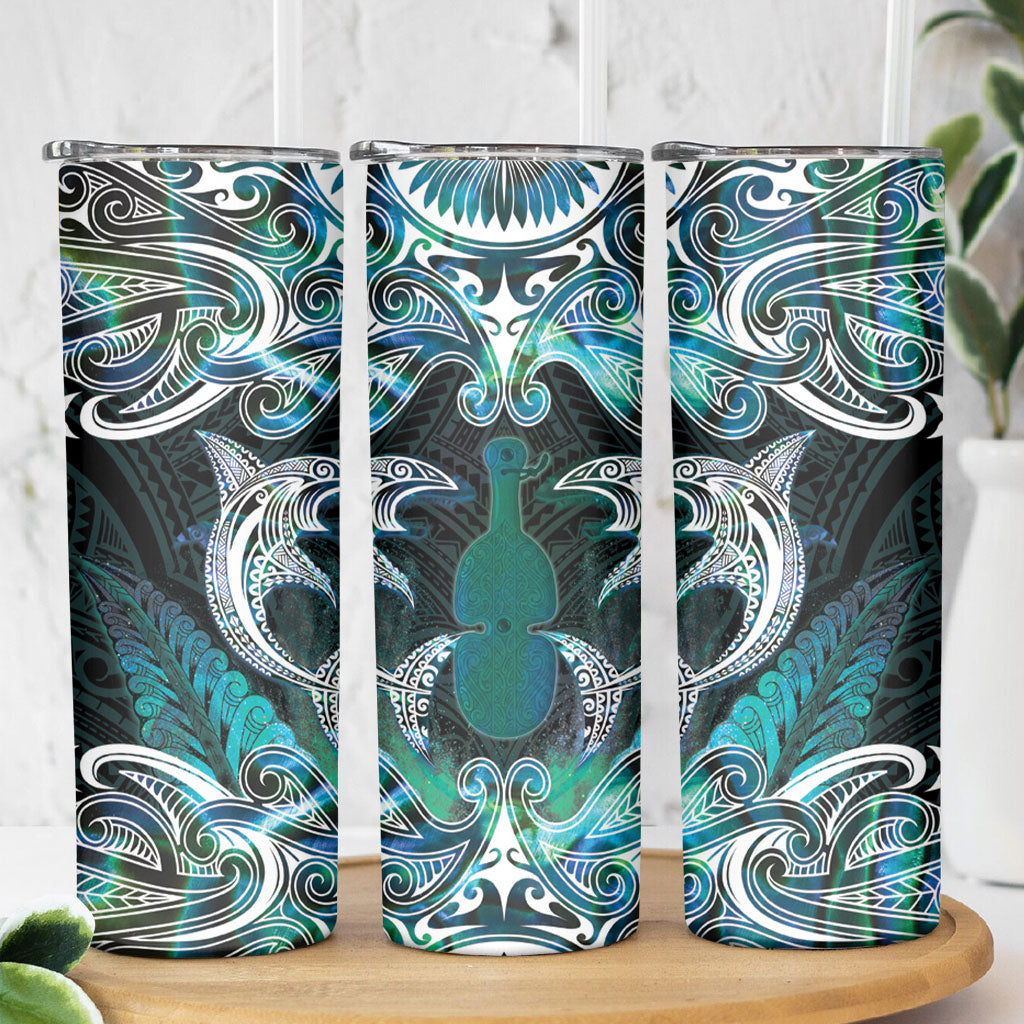 New Zealand Kotiate Weapon Skinny Tumbler Aotearoa Mango Paua Shell Maori Pattern LT22 - Polynesian Pride