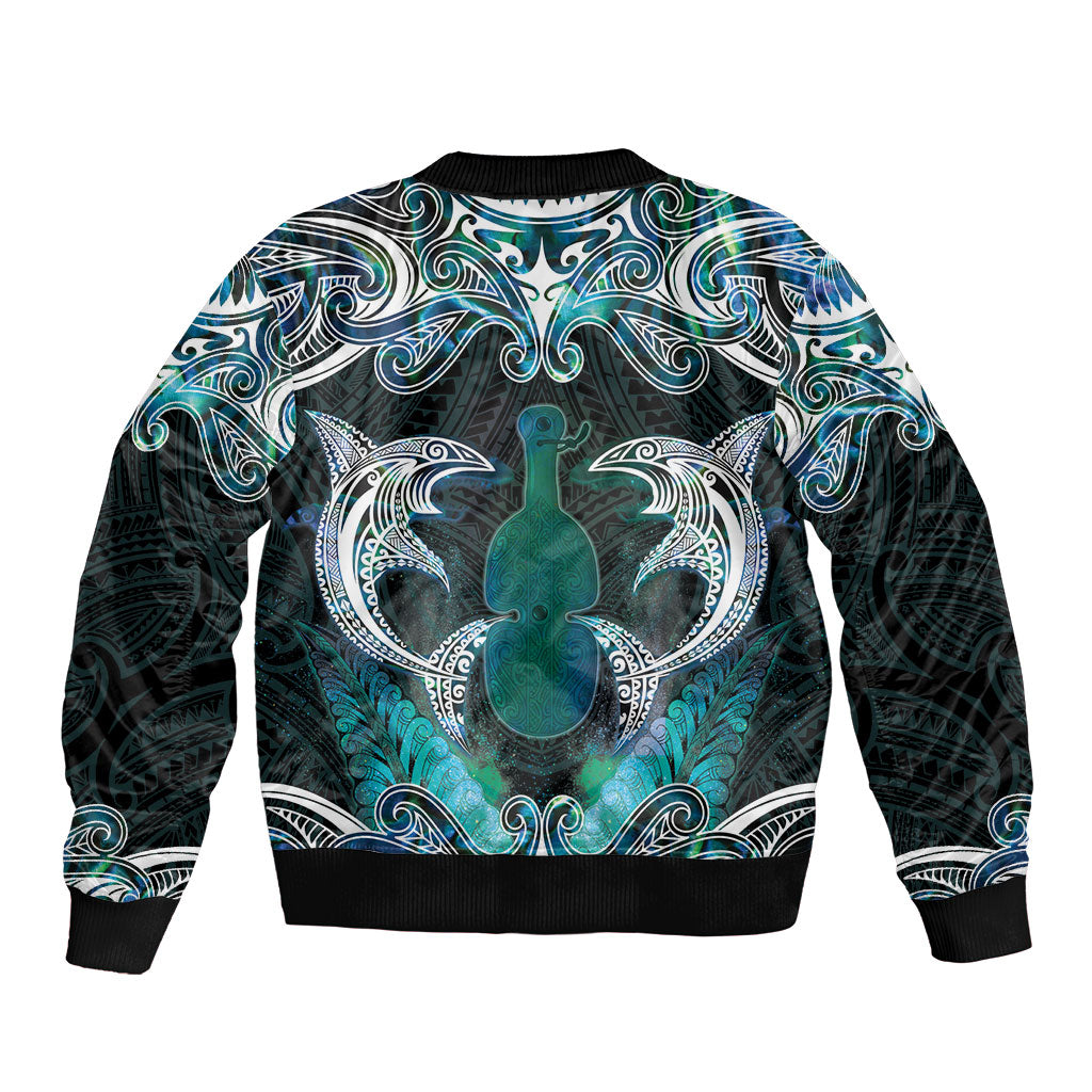 New Zealand Kotiate Weapon Sleeve Zip Bomber Jacket Aotearoa Mango Paua Shell Maori Pattern LT22 - Polynesian Pride